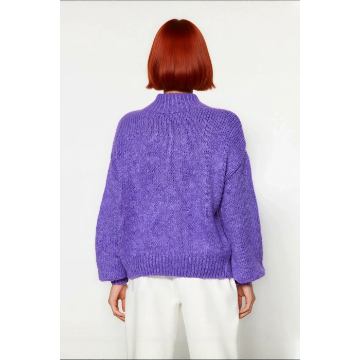 Kadın Oversize Kalın Dik Yaka Triko Kazak Kışlık Soğuk Havalarda Konforlu Günlük Stil Kaliteli