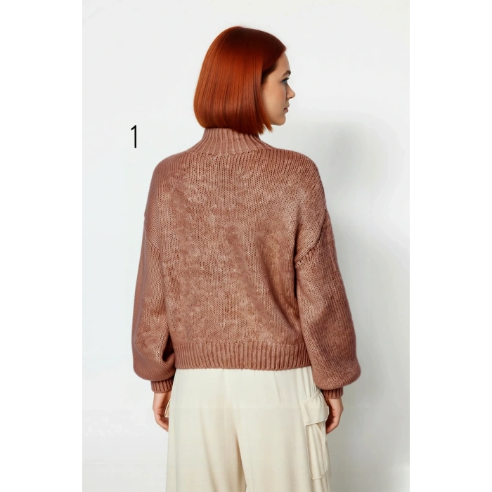 Kadın Oversize Kalın Dik Yaka Triko Kazak Kışlık Soğuk Havalarda Konforlu Günlük Stil Kaliteli