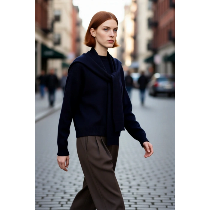 Kadın Oversize Kalın Düşük Kol Bisiklet Yaka Triko Kazak Şık ve Rahat Kış Kombinleri İçin İdeal