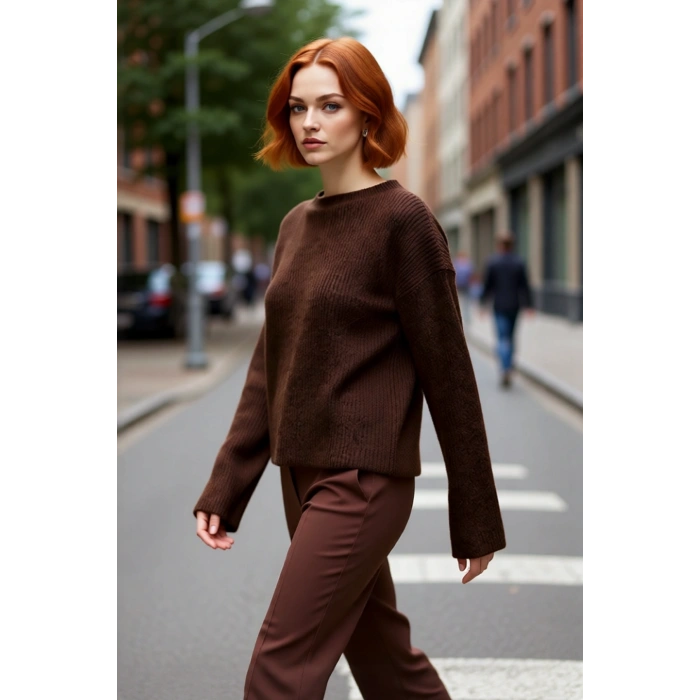 Kadın Oversize Kalın Düşük Kol Triko Kazak Modern Rahat Kışlık Günlük Şık Kombinler İçin İdeal Crop