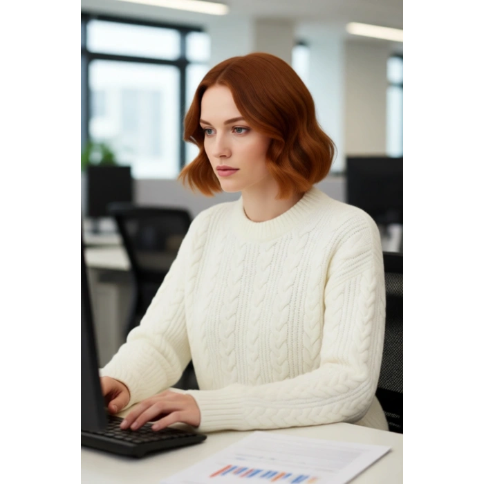 Kadın Oversize Kalın Saç Örgü Desenli Bisiklet Yaka Düşük Kol Uzun Boy Triko Kazak Kışlık Kaliteli