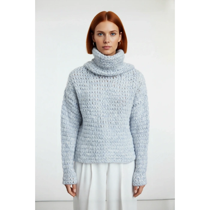 Kadın Oversize Kalın Selanik Dokulu Balıkçı Yaka Triko Kazak Günlük Rahat Şık Kombinler İçin İdeal