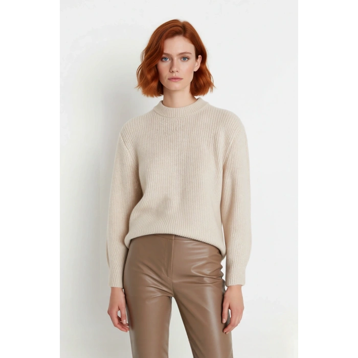 Kadın Oversize Kalıp Düşük Kol Bisiklet Yaka Triko Kazak Basic Rahat Kışlık Stil Seçimi Kaliteli