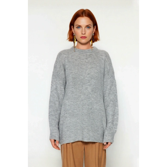 Kadın Oversize Kalıp Düşük Kol Bisiklet Yaka Triko Kazak Basic Rahat Kışlık Stil Seçimi Kaliteli