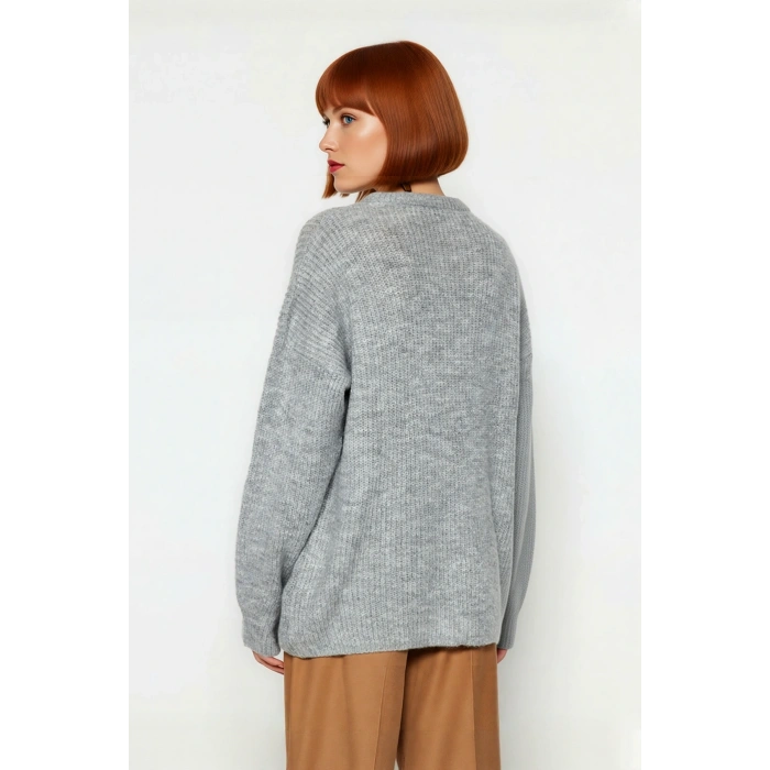 Kadın Oversize Kalıp Düşük Kol Bisiklet Yaka Triko Kazak Basic Rahat Kışlık Stil Seçimi Kaliteli