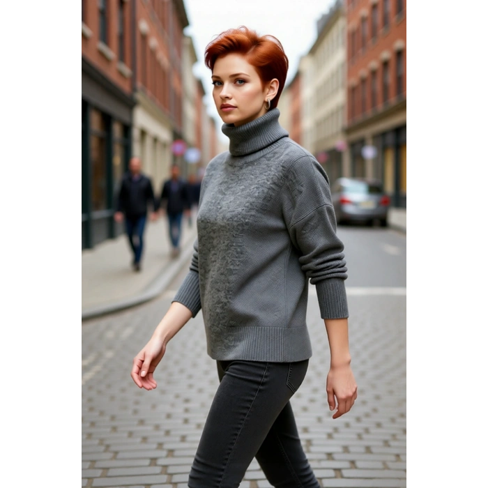 Kadın Oversize Kalıp Düz Balıkçı Yaka Triko Kazak Uzun Düşük Kol Günlük Basic Giyim Şıklığı