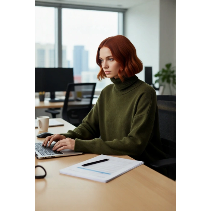 Kadın Oversize Kalıp Düz Balıkçı Yaka Triko Kazak Uzun Düşük Kol Günlük Basic Giyim Şıklığı