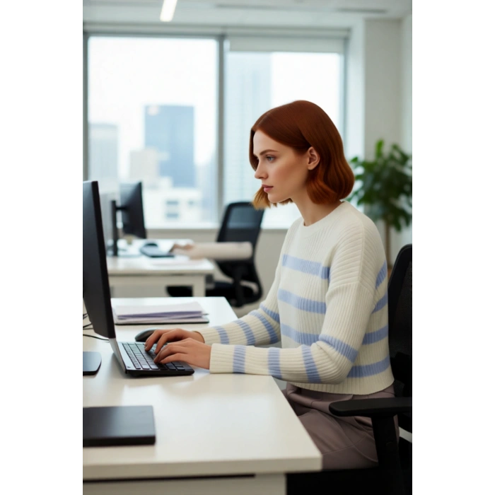 Kadın Oversize Kalıp Gri Çizgili Bisiklet Yaka Crop Triko Kazak Uzun Düşük Kol Detaylı Kaliteli