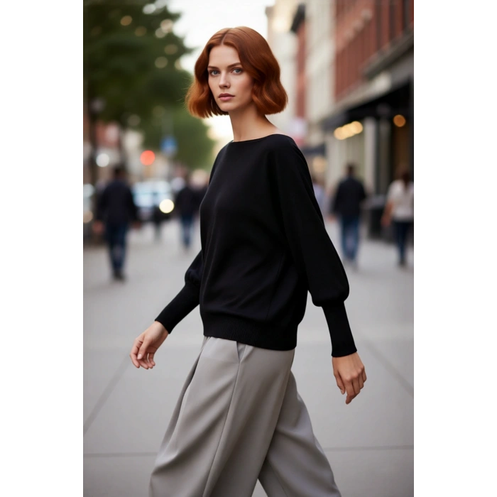 Kadın Oversize Kayık Yaka Yarasa Kol Triko Kazak Kış ve Sonbahar Şıklığı İçin Mükemmel Seçim