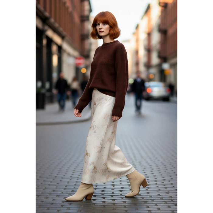 Kadın Oversize Kesim Bisiklet Yaka Düşük Kollu Triko Kazak Günlük Şıklık ve Konfor Sunar Kaliteli