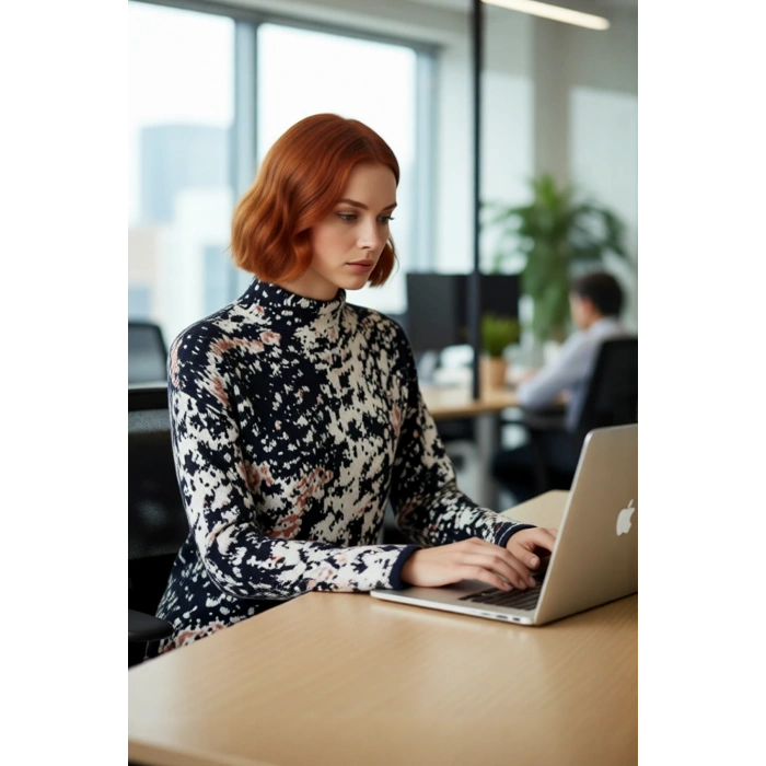 Kadın Oversize Kesim Dik Yaka Animal Desenli Uzun Kollu Triko Kazak Şık Ve Rahat Kullanım.