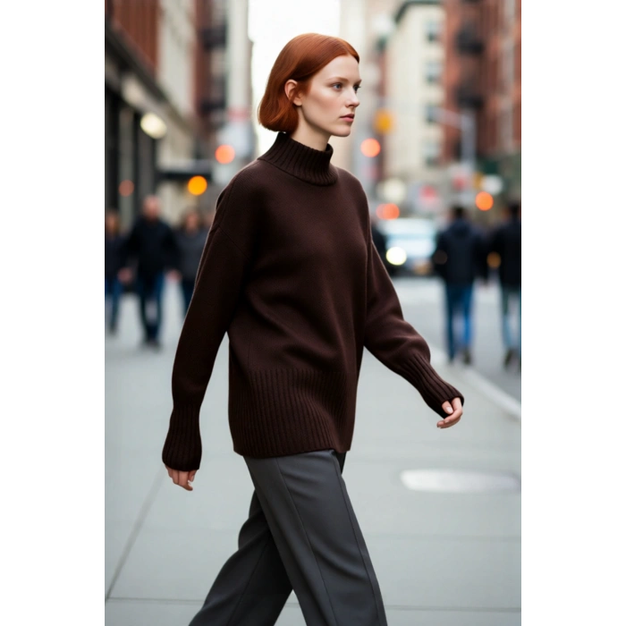 Kadın Oversize Kesim Dik Yaka Reglan Kol Düz Gri Triko Kazak Kışlık Günlük Giyim İçin İdeal Seçim