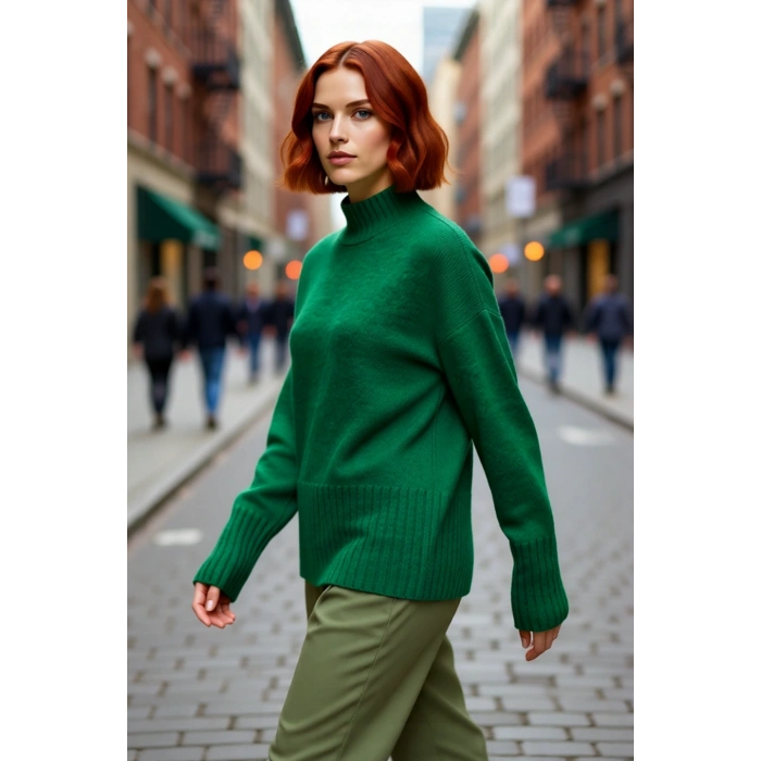 Kadın Oversize Kesim Dik Yaka Reglan Kol Düz Gri Triko Kazak Kışlık Günlük Giyim İçin İdeal Seçim