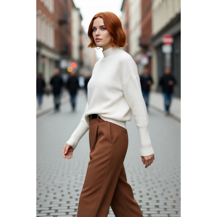 Kadın Oversize Kesim Dik Yaka Reglan Kol Düz Gri Triko Kazak Kışlık Günlük Giyim İçin İdeal Seçim