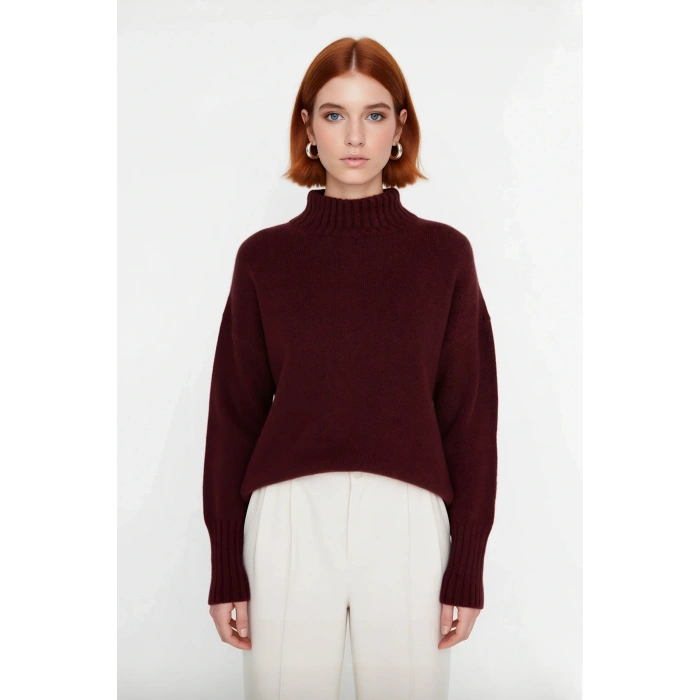 Kadın Oversize Kesim Dik Yaka Reglan Kol Düz Gri Triko Kazak Kışlık Günlük Giyim İçin İdeal Seçim