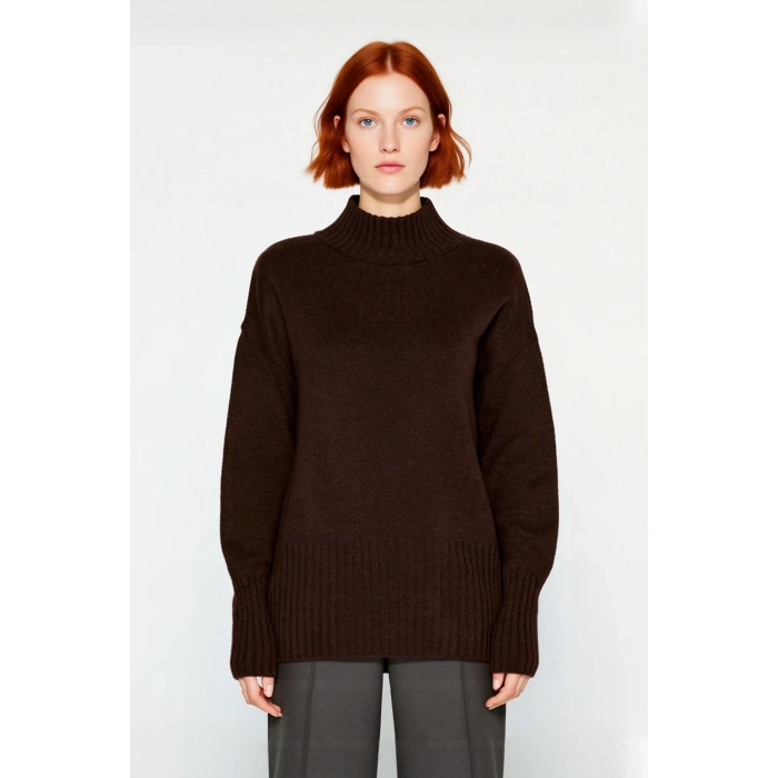 Kadın Oversize Kesim Dik Yaka Reglan Kol Düz Gri Triko Kazak Kışlık Günlük Giyim İçin İdeal Seçim