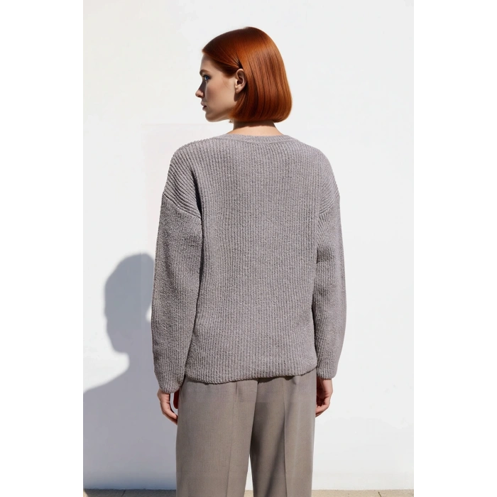 Kadın Oversize Kesim Düşük Kol Detaylı Selanik Örgü Triko Kazak Kış Günlerinin Vazgeçilmezi