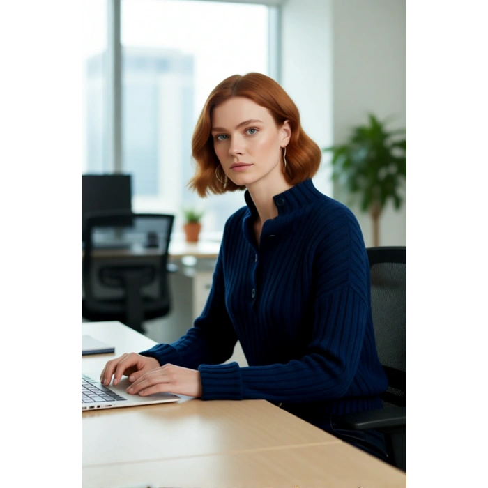 Kadın Oversize Kesim Düşük Kol Dik Yaka Fitilli Triko Kazak Kışlık Rahat ve Şık Günlük Kombinler