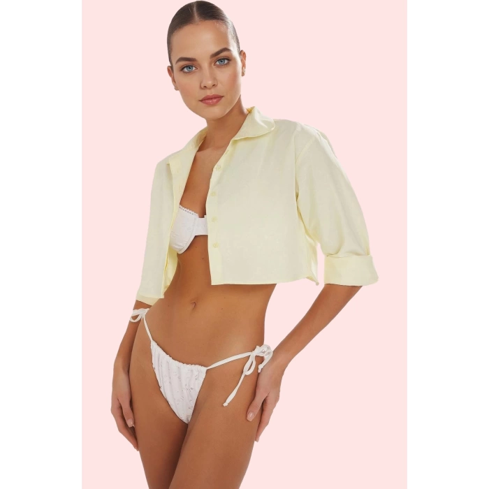 Kadın Oversize Keten Görünümlü Yazlık Crop Gömlek Rahat ve Şık Günlük Stil Kaliteli Malzeme