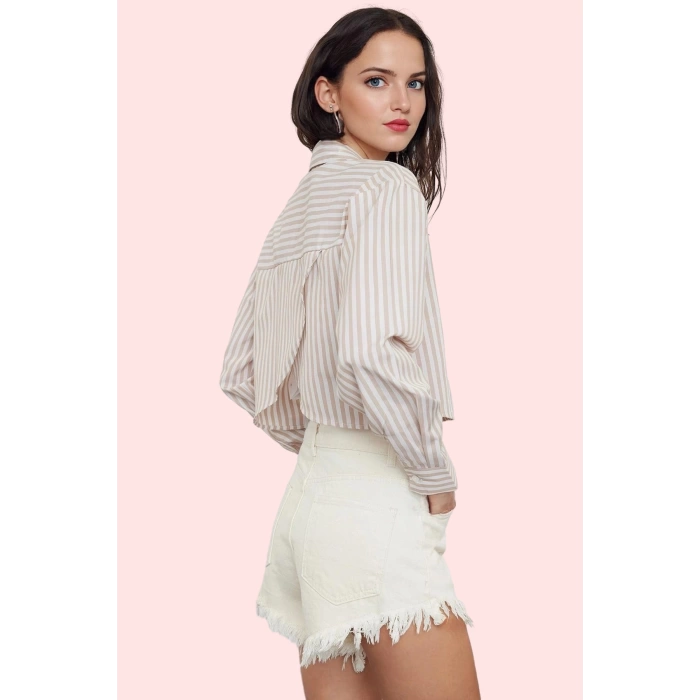 Kadın Oversize Keten Görünümlü Yazlık Crop Gömlek Rahat ve Şık Günlük Stil Kaliteli Malzeme