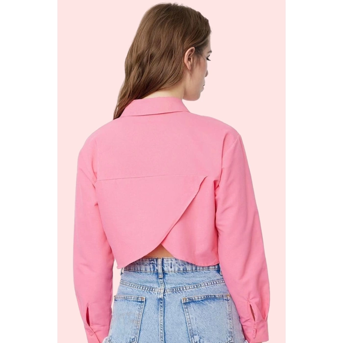 Kadın Oversize Keten Görünümlü Yazlık Crop Gömlek Rahat ve Şık Günlük Stil Kaliteli Malzeme