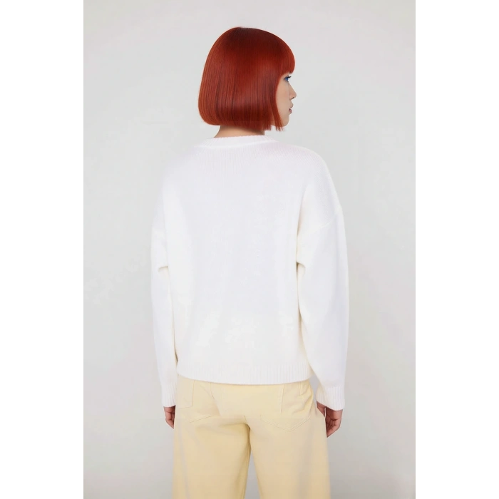 Kadın Oversize Köpek Deseni Bisiklet Yaka Triko Kazak Rahat Şık Kışlık Kombinler İçin İdeal Seçim