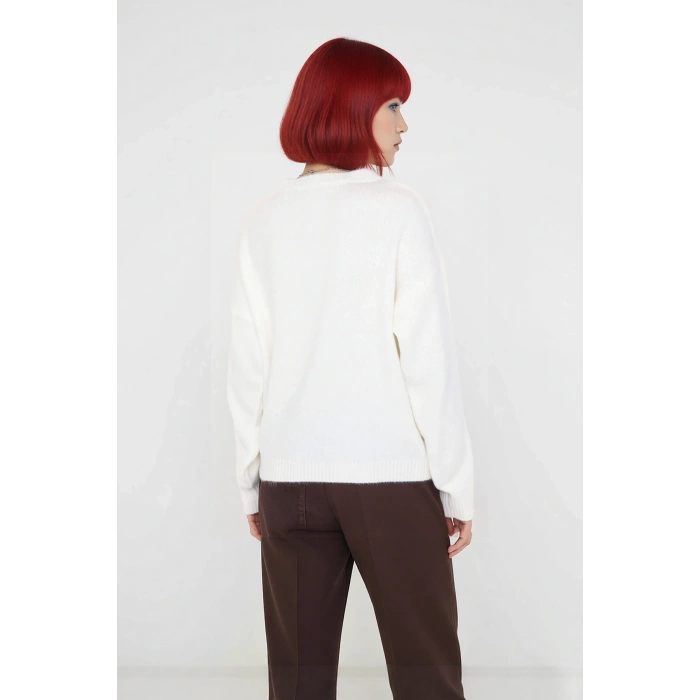 Kadın Oversize Köpek Deseni Bisiklet Yaka Triko Kazak Rahat Şık Kışlık Kombinler İçin İdeal Seçim