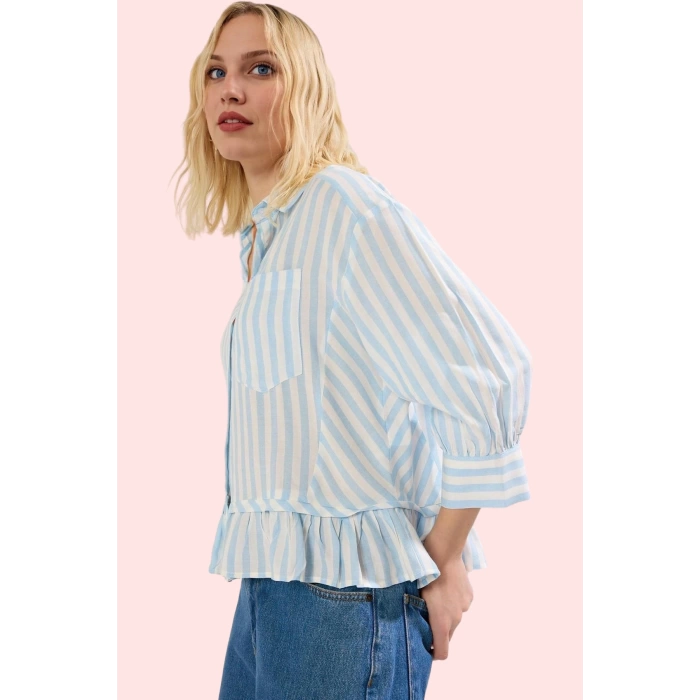 Kadın Oversize Pamuk Gömlek Çizgili Dokuma Terrycotton Kumaş Rahat Yaz Aylarının Vazgeçilmezi