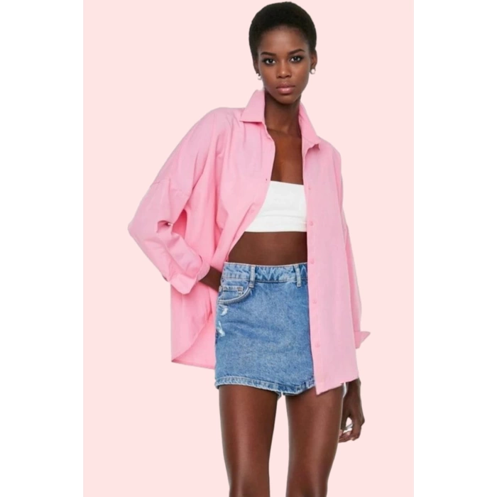 Kadın Oversize Pamuklu Dokuma Gömlek Basic Kalıp Günlük Kullanım İçin Yaz Aylarının Vazgeçilmezi