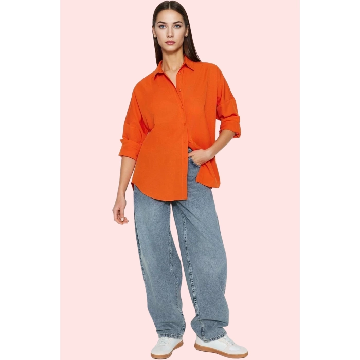 Kadın Oversize Pamuklu Dokuma Gömlek Basic Kalıp Günlük Kullanım İçin Yaz Aylarının Vazgeçilmezi