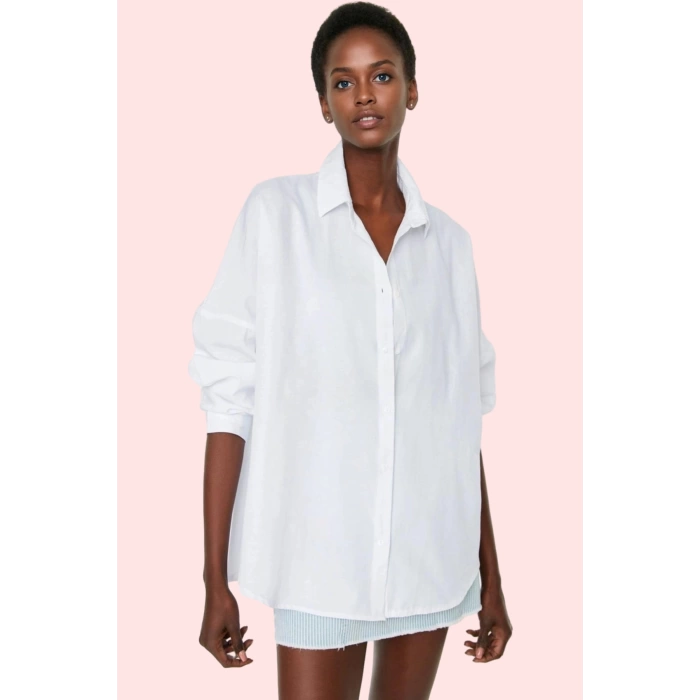Kadın Oversize Pamuklu Dokuma Gömlek Basic Kalıp Günlük Kullanım İçin Yaz Aylarının Vazgeçilmezi