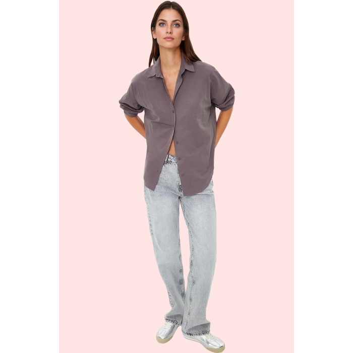 Kadın Oversize Pamuklu Dokuma Gömlek Basic Kalıp Günlük Kullanım İçin Yaz Aylarının Vazgeçilmezi
