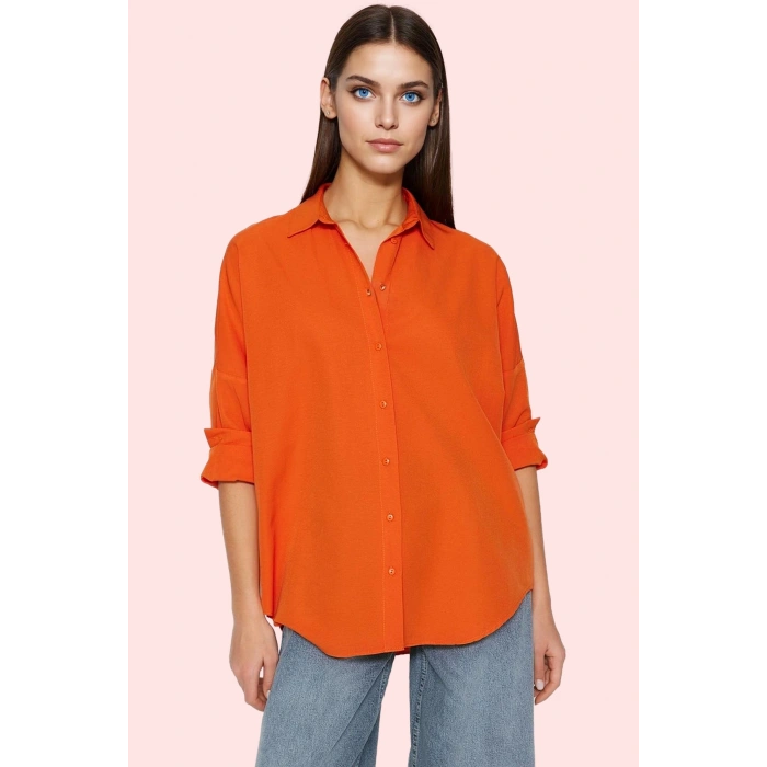 Kadın Oversize Pamuklu Dokuma Gömlek Basic Kalıp Günlük Kullanım İçin Yaz Aylarının Vazgeçilmezi