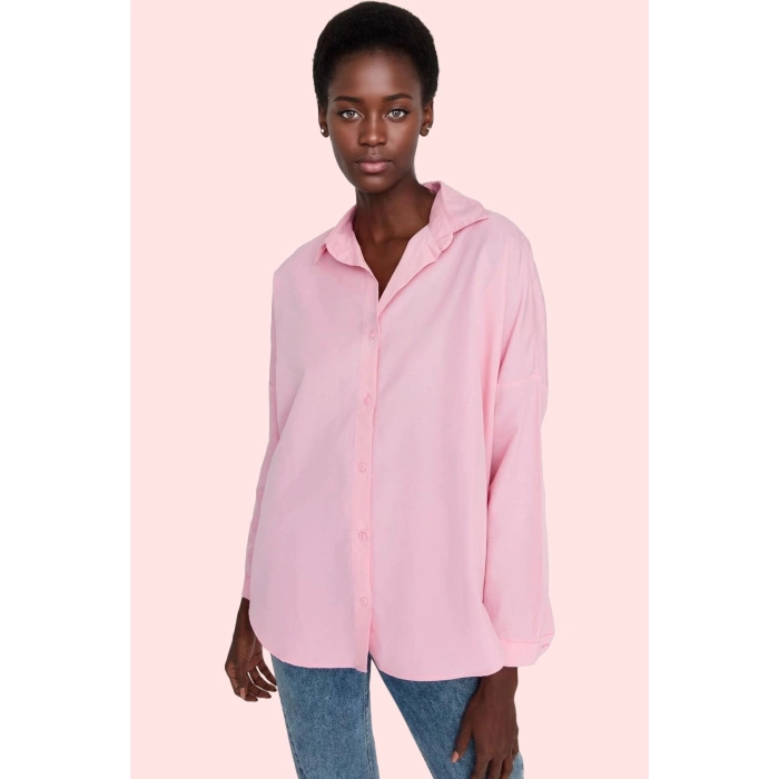 Kadın Oversize Pamuklu Dokuma Gömlek Basic Kalıp Günlük Kullanım İçin Yaz Aylarının Vazgeçilmezi