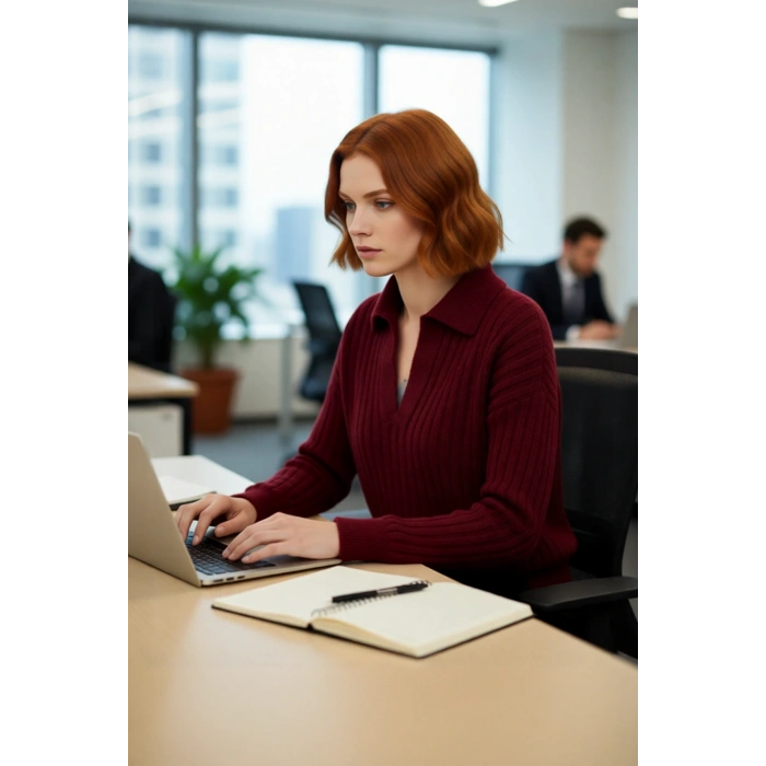 Kadın Oversize Polo Yaka Düşük Kol Fitilli Triko Kazak Kışlık Günlük Şıklığı Tamamlayan Konforlu