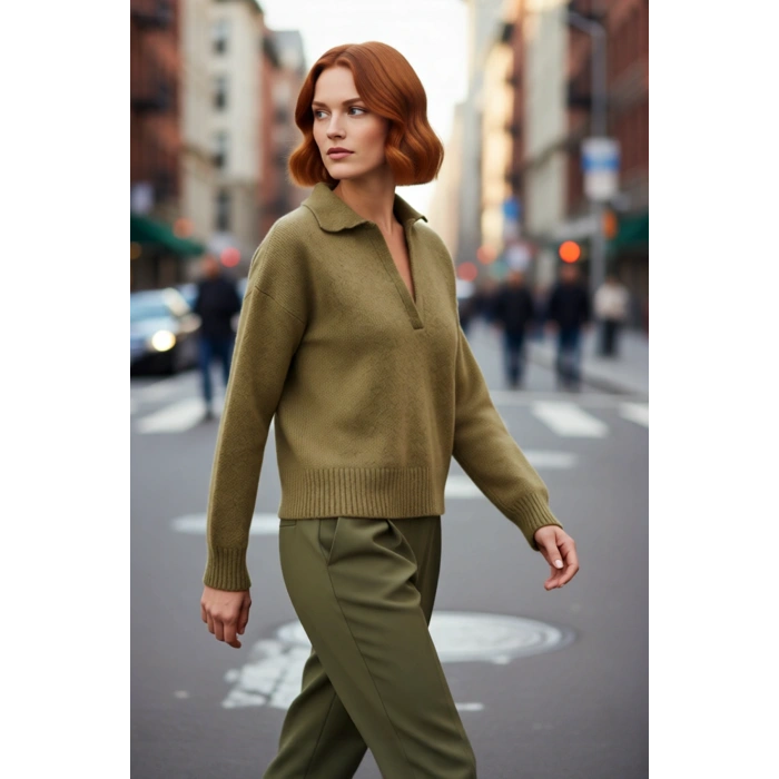 Kadın Oversize Polo Yaka Triko Kazak Kışlık Soğuk Hava Şıklığı İçin İdeal Günlük Kombinler