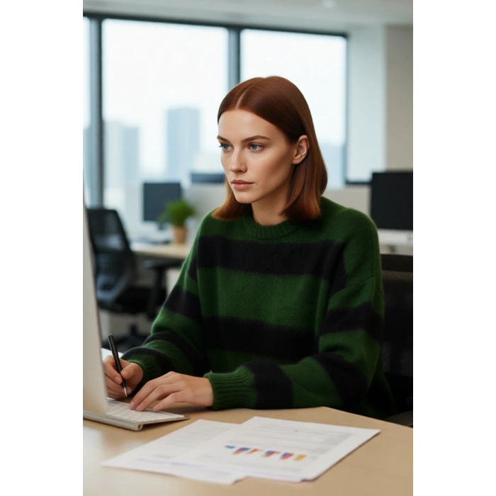 Kadın Oversize Rahat Bisiklet Yaka Çizgili Triko Kazak Kış Sezonu İçin İdeal Düşük Kol Tasarımı