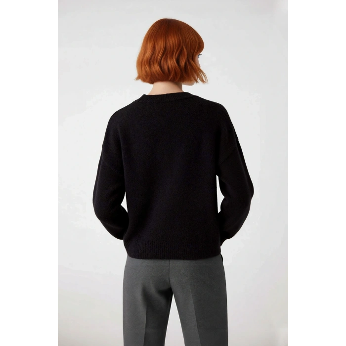 Kadın Oversize Rahat Kalıp Bisiklet Yaka Düşük Kol Triko Kazak Kışlık Günlük Şıklık Sunar Kaliteli