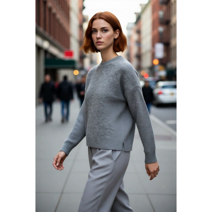 Kadın Oversize Rahat Kalıp Bisiklet Yaka Düşük Kol Triko Kazak Kışlık Günlük Şıklık Sunar Kaliteli