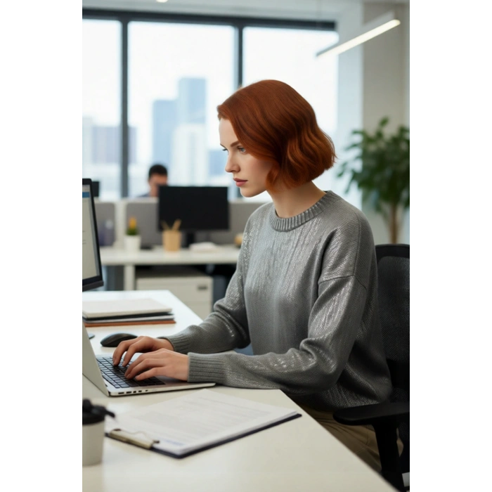 Kadın Oversize Rahat Kesim Basic Gri Metalik Triko Uzun Kollu Bisiklet Yaka Kışlık Kazak Kaliteli