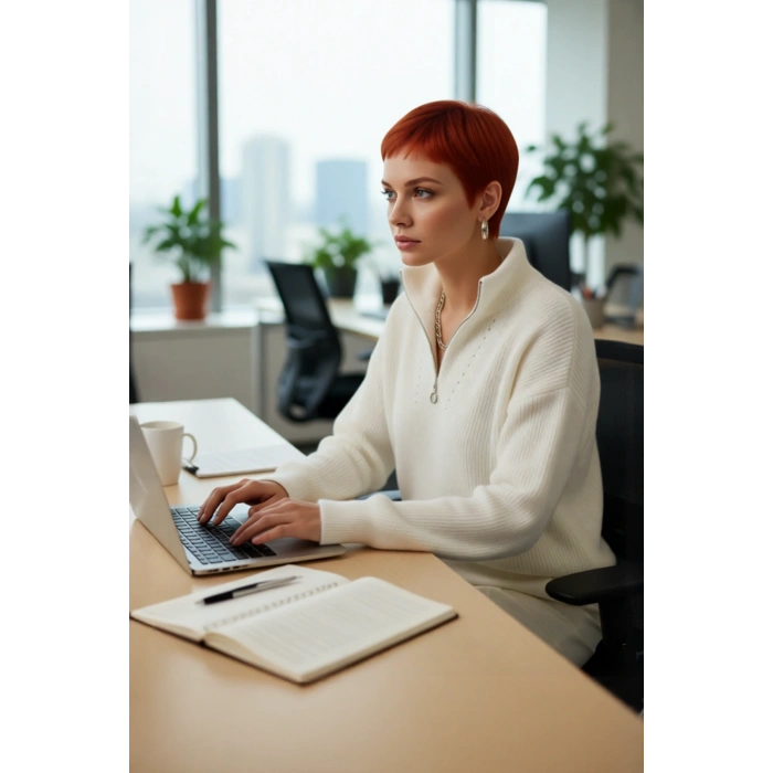 Kadın Oversize Rahat Kesim Düşük Kol Fermuarlı Dik Yaka Triko Selanik Örgü Uzun Kollu Kazak