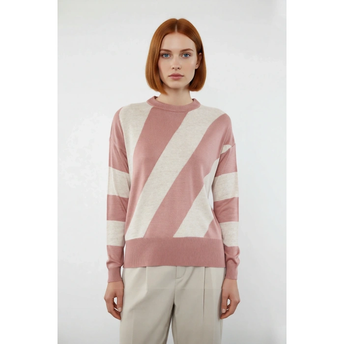 Kadın Oversize Renk Bloklu Bisiklet Yaka Triko Kazak Kış Günleri İçin Sıcak ve Şık Seçim Kaliteli