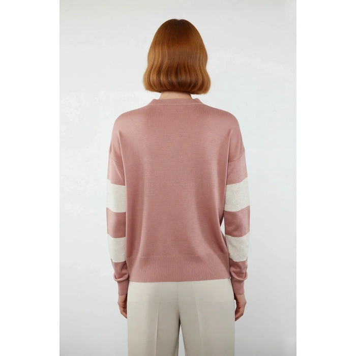 Kadın Oversize Renk Bloklu Bisiklet Yaka Triko Kazak Kış Günleri İçin Sıcak ve Şık Seçim Kaliteli