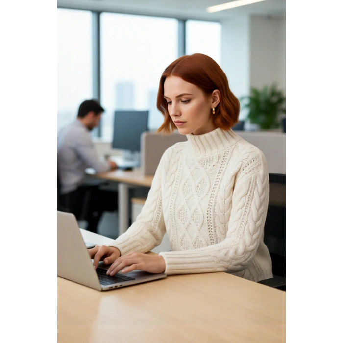 Kadın Oversize Saç Örgü Dik Yaka Akrilik Triko Kazak Uzun Düşük Kollu Günlük Şıklık Sunar Kaliteli