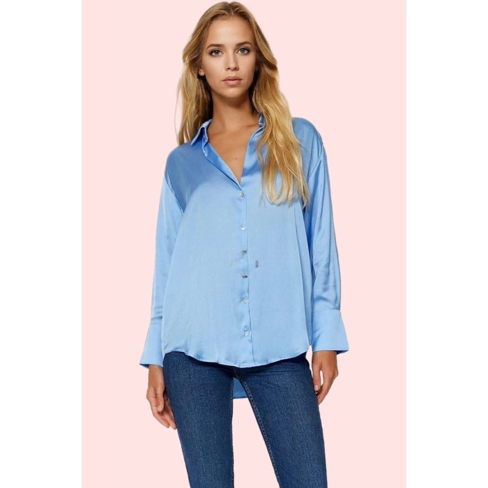 Kadın Oversize Saten Gömlek Düz Desen Günlük Ve Şık Kombinler Hafta Sonu Dayanıklı Malzeme