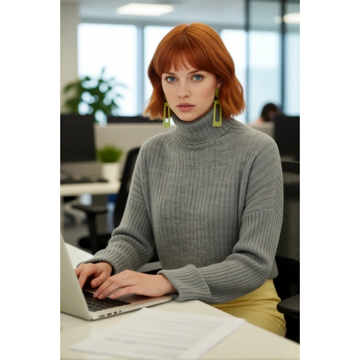 Kadın Oversize Super Crop Balıkçı Yaka Kışlık Triko Kazak Uzun Kollu Rahat Ve Şık Stil Kaliteli