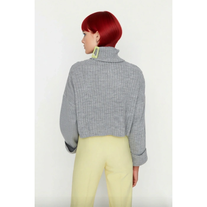 Kadın Oversize Super Crop Balıkçı Yaka Kışlık Triko Kazak Uzun Kollu Rahat Ve Şık Stil Kaliteli