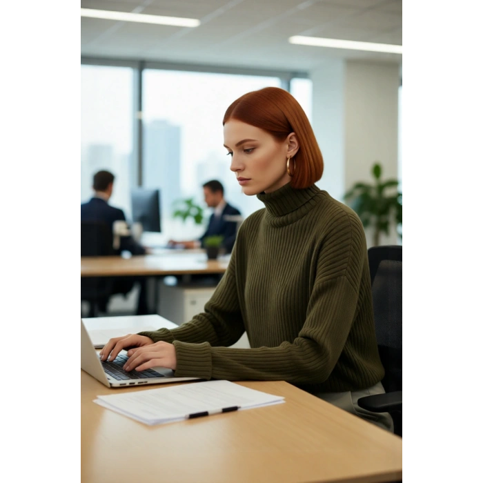 Kadın Oversize Super Crop Balıkçı Yaka Uzun Kollu Akrilik Triko Kazak Kışlık Günlük Şıklık