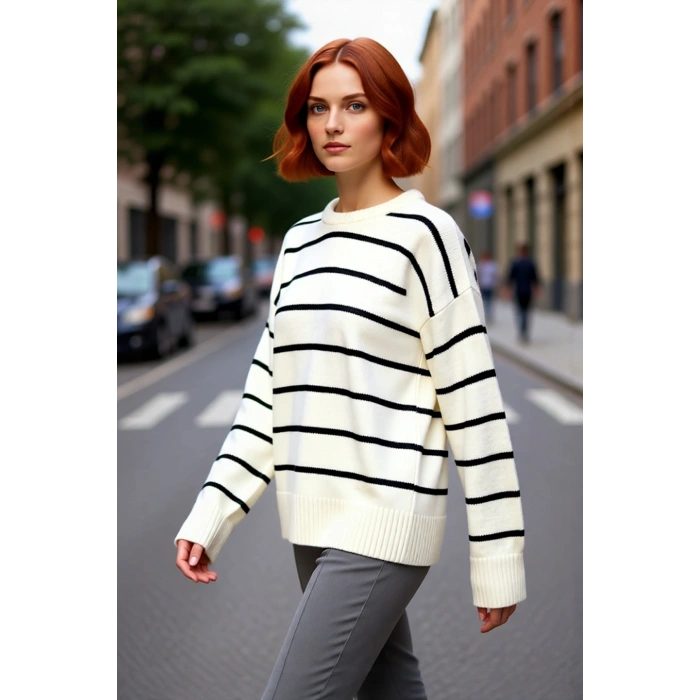 Kadın Oversize Triko Kazak Düşük Kol Bisiklet Yaka Basic Kışlık Günlük Rahat Şık Tasarım Kaliteli