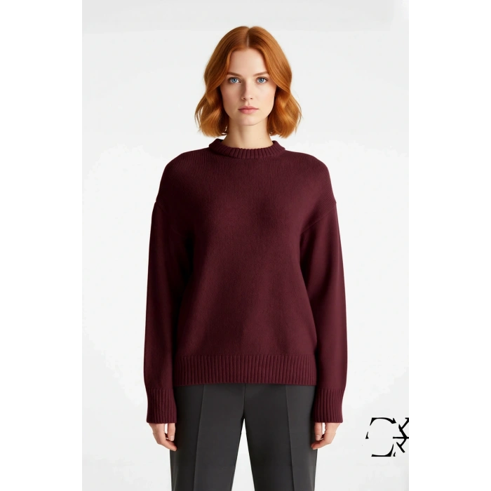 Kadın Oversize Triko Kazak Düşük Kol Bisiklet Yaka Basic Kışlık Günlük Rahat Şık Tasarım Kaliteli